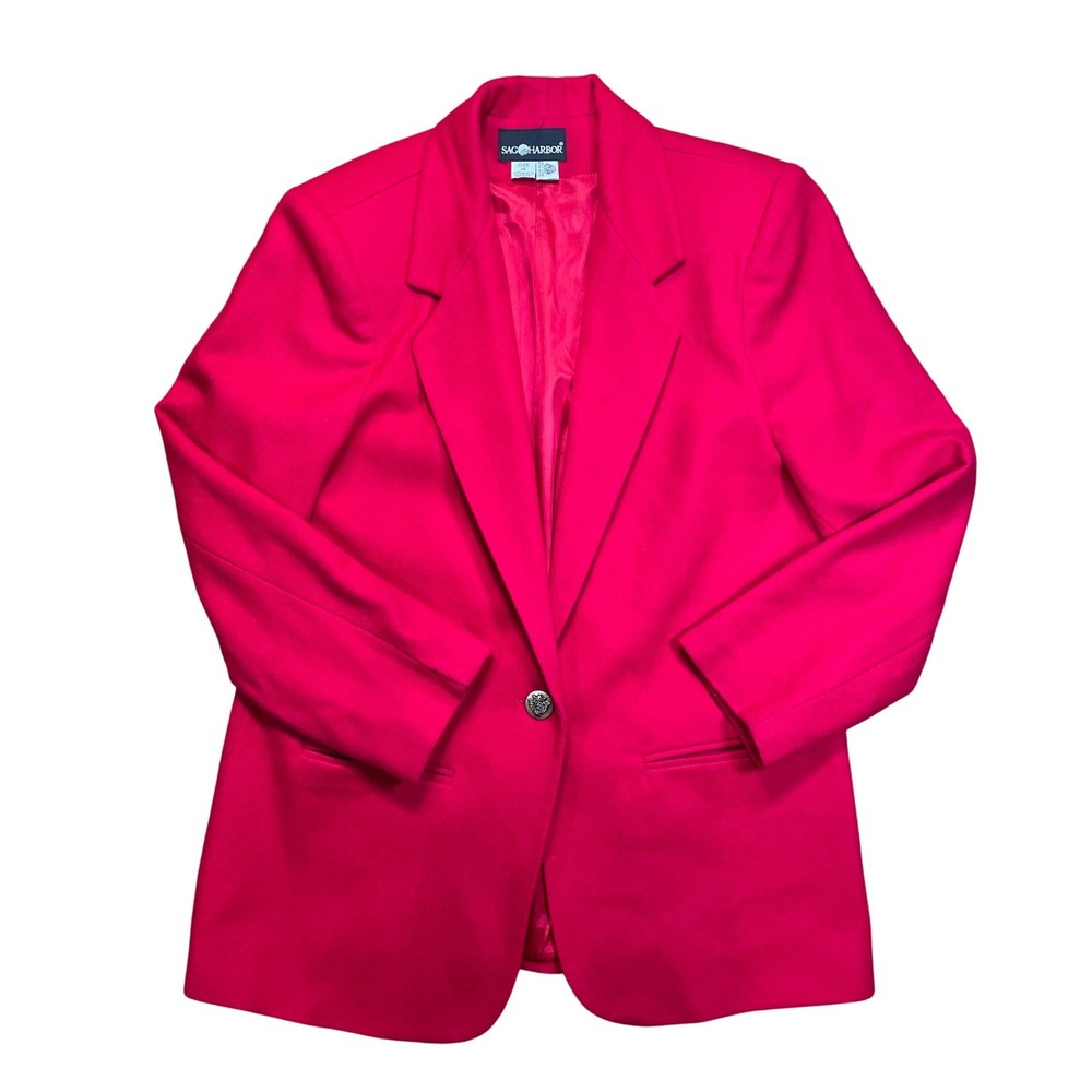 Vintage Sag Harbor Blazer Jacket Women Red Single Button Classic Tailored Office